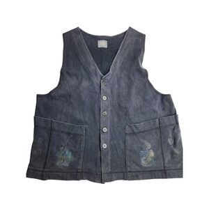 Vintage 1990s Blue Fish Jennifer‎ Barclay Hand Painted Vest One Size